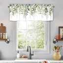 2 x Sage Green Eucalyptus Leaves Curtain Valance for Windows Watercolor Window Treatments 1 Panel Short Curtains for Kitchen Windows Bathroom Bedroom,42 x 12 Inch