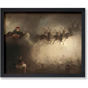 Poster Master Vintage Santa Claus Poster - Retro Christmas Print - Holiday Art - Reindeer Sled Art - Gift for Men & Women - Wall Decor for Bedroom, Living Room or Kid's Room - 11x14 UNFRAMED Wall Art