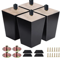 Sofa Legs Square Bed Feet 5 inch Wood Replacement Leg for Furniture Set of 4,Black (5”, 4set)