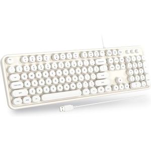 USB Wired Computer Keyboard - Retro Typewriter Keyboard - Full Size Keyboard with Number Pad for PC Laptop Desktop Windows (Creamy White)