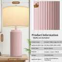 23.5 Modern Pink Table Lamps Set of 2 for Living Room, Ceramic Bedside Lamps with White Linen Shade for Girls Room, Rustic Nightstand Lamps for Bedroom Home Office, Cute Lamps for End Table Dorm