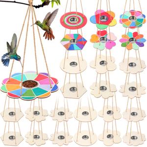 DoubleFill 36 Pcs Bird Feeder Craft Kits for Kids Ages 3-8 Make Your Own Bird Feeders Kids Arts and Crafts DIY Wooden Art Painting Flock Feeders for Outside DIY Vbs Crafts