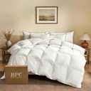 BPC Goose Feather Down Fiber Comforter Queen Size – 100% Organic Cotton Cover, 750 Fill Power Extra Fluffy All Season Duvet Insert, Medium Warmth (90"x90", White)