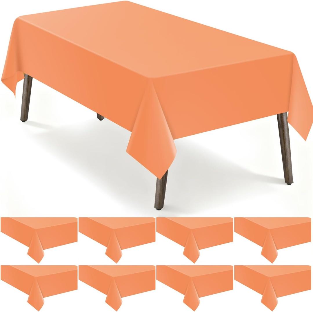 Orange 8 Pack Plastic Tablecloth, Rectangle Tablecloths 54"x 108", Disposable Plastic Table Cover for Party Disposable Tablecloths
