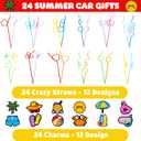 24 PCS Summer Drinking Crazy Straws for Kids Beach Ball Pool Flamingo Summer Themed Birthday Party Supplies Favors Decorations with 24 PVC Cute Charm, 2 Cleaning Brushes Reusable Straw