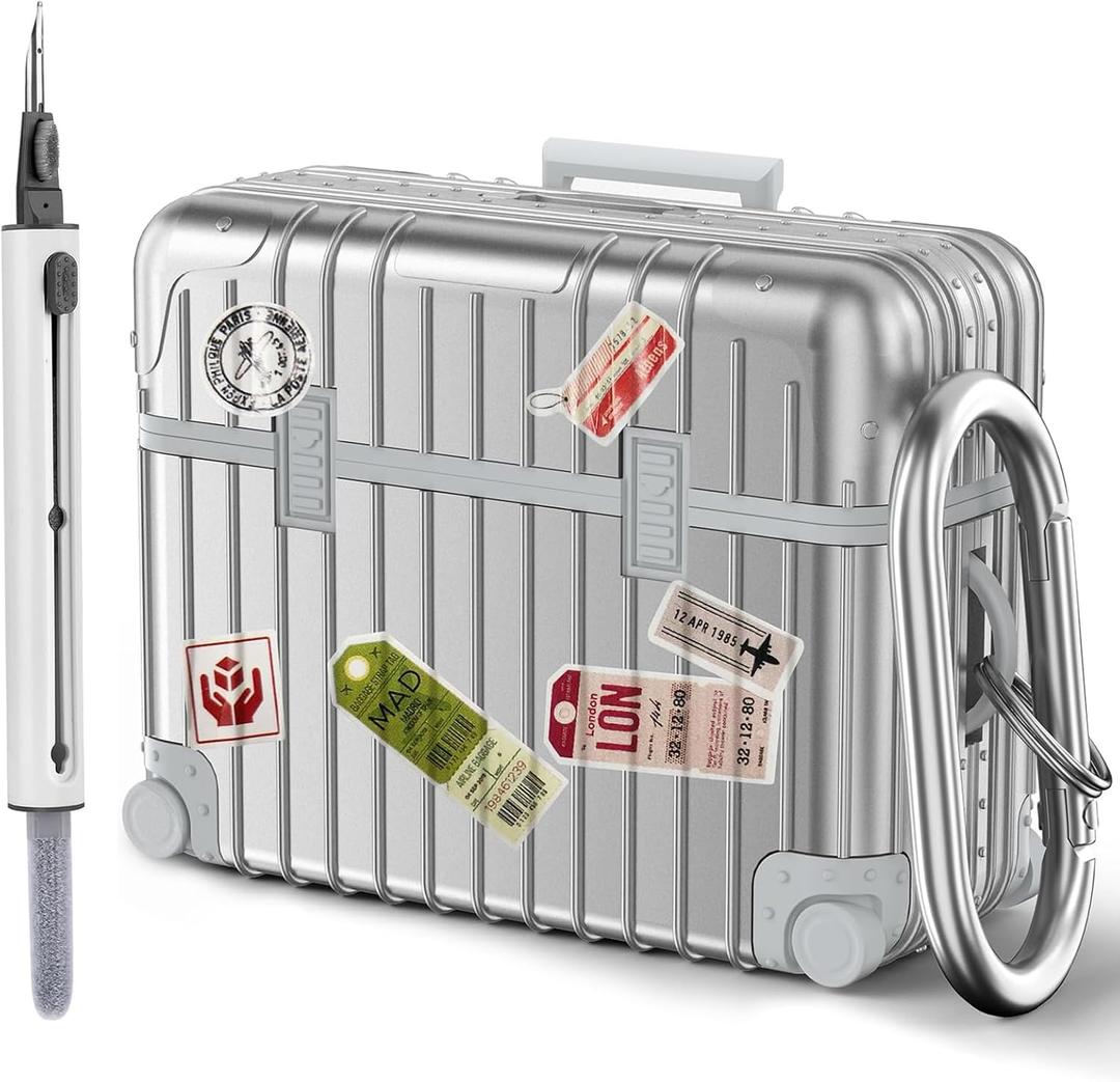 AirPods Pro 2 Case Cover, KOREDA Cute Funny Suitcase Design Hard Case for Airpods Pro 2nd Generation/1st Generation (2023/2022/2019) with Cleaner Kit, Silver