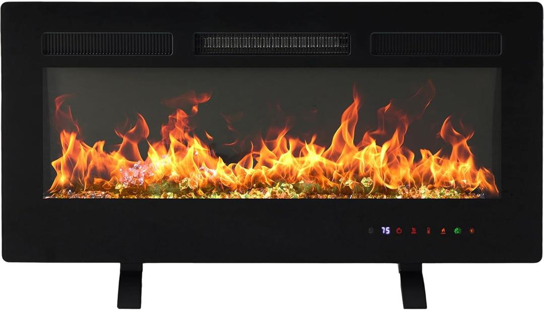 DUMOS 36 Inch Electric Fireplace Wall Mounted/Recessed/Free Standing Space Heater with Remote Control Adjustable Flame Colors Touch Screen Energy Saving, Black