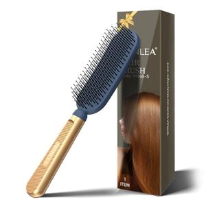 Slim Hair Brush for Fine Thin Thick Hair, Soft Double Nylon Bristles for Deep Detangling & Massage, Metal-Infused Luxury Gold Handle, Gift for Women Men Kids