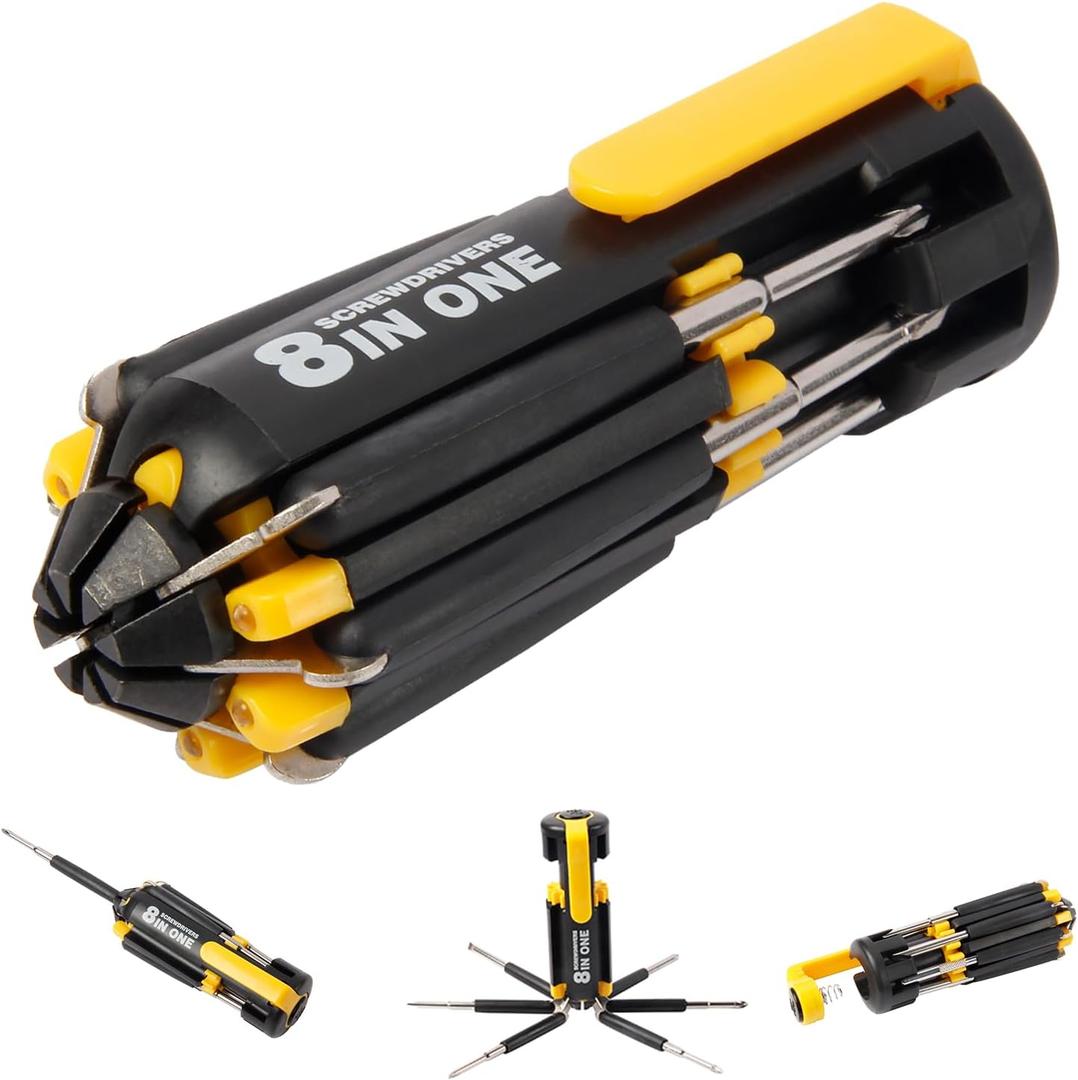 8 in 1 Screwdriver with Flashlight, Multi Functional 8 in 1 Screwdrivers Tool Set with Worklight for Household, Auto