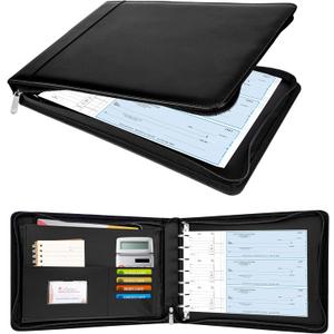 Antner Zippered 7 Ring Business Checkbook Binder Portfolio for 3-on-a-Page Business Checks, 600 Checks Capacity, PU Leather Check Book Binder Cover for 9x13 Sheets, Built-in Storage Organizer, Black