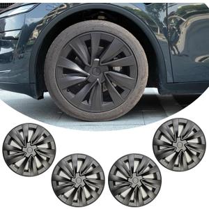 4Pcs Hubcaps for Tesla Model Y Juniper 2025-2026 Accessories - 19 Inch Wheel Covers Compatible with Tesla Model Y Juniper Exterior Accessories - Snap-On Installation (Turbine Shape-Matte Black)