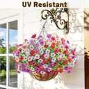 2 Pack Artfiticial Hanging Flowers Baskets for Outdoors, UV Resistant Faux Hanging Plants, 24 Pcs Fake Silk Flowers for Patio Garden Front Porch Balcony Decor (Mix 4 Colors)