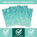 96 Pcs Teal and Silver Tableware Set for 24 Guests Happy Birthday Table Decorations Breakfast Blue Birthday Theme Dessert Plates Napkins Forks for Girls Women Silver Glitter Party Supplies