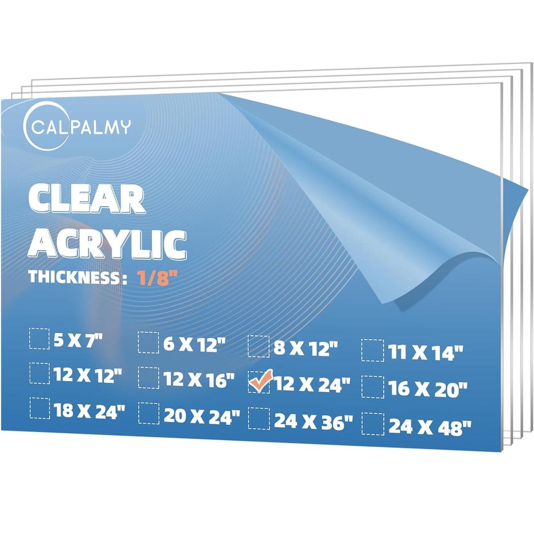 CALPALMY (4-Pack) 12x24 Clear Acrylic Sheet Plexiglass 1/8 Thick, Use for Craft Projects, Signs, Display Cases and More, Cut with Cricut, Engraver, Saw or Hand Tools No Knives