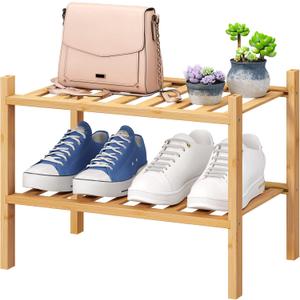 viewcare Small Shoe Rack, 2-Tier Shoe Rack for Entryway, Bamboo Wood Shoe Shelf for Closet & Hallway, Long 17.2IN | Beautiful | Functional | Sturdy | Durable