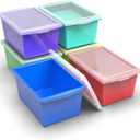 Storex 5.5 Gallon Storage Bin with Lid Plastic Classroom Organizer for Books and Supplies, Assorted Colors, 6-Pack (62741U06C)