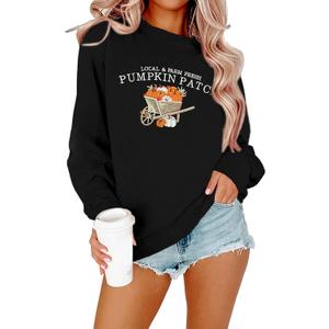 MYHALF Halloween Sweatshirts for Women Ghost Stripes Sweater Cute Spooky Coffee Graphic Pullover Shirts (Black, XL)