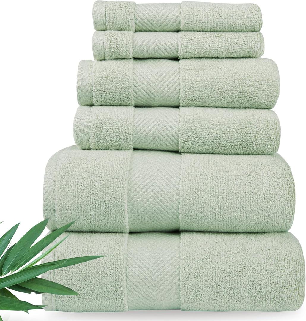 Alusa Home Ultra Soft & Plush Viscose from Bamboo Bath Towels - 700 GSM Luxury Bath Towels - 6 Piece Set - Super Absorbent & Quick Drying (Eucalyptus Green)