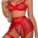 Women Sexy Lingerie Set Garter Belt Fishnet Lingerie with Choker & Thigh Cuffs (Black, L)