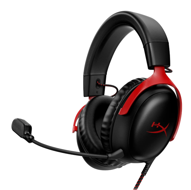 HyperX Cloud III – Wired Gaming Headset, PC, PS5, Xbox Series X|S, Angled 53mm Drivers, DTS Spatial Audio, Memory Foam, Durable Frame, UltraClear 10mm Mic, USBC, USBA, 3.5mm – Black/Red