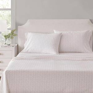 Martha Stewart - Queen Size Sheets Set, Crisp & Tailored Cooling Sheets w/a Naturally Smooth Cotton Percale Lightweight Feel - Bed Sheets with Matching Pillowcases & Fitted Sheet (Ditsy Vine Pink)