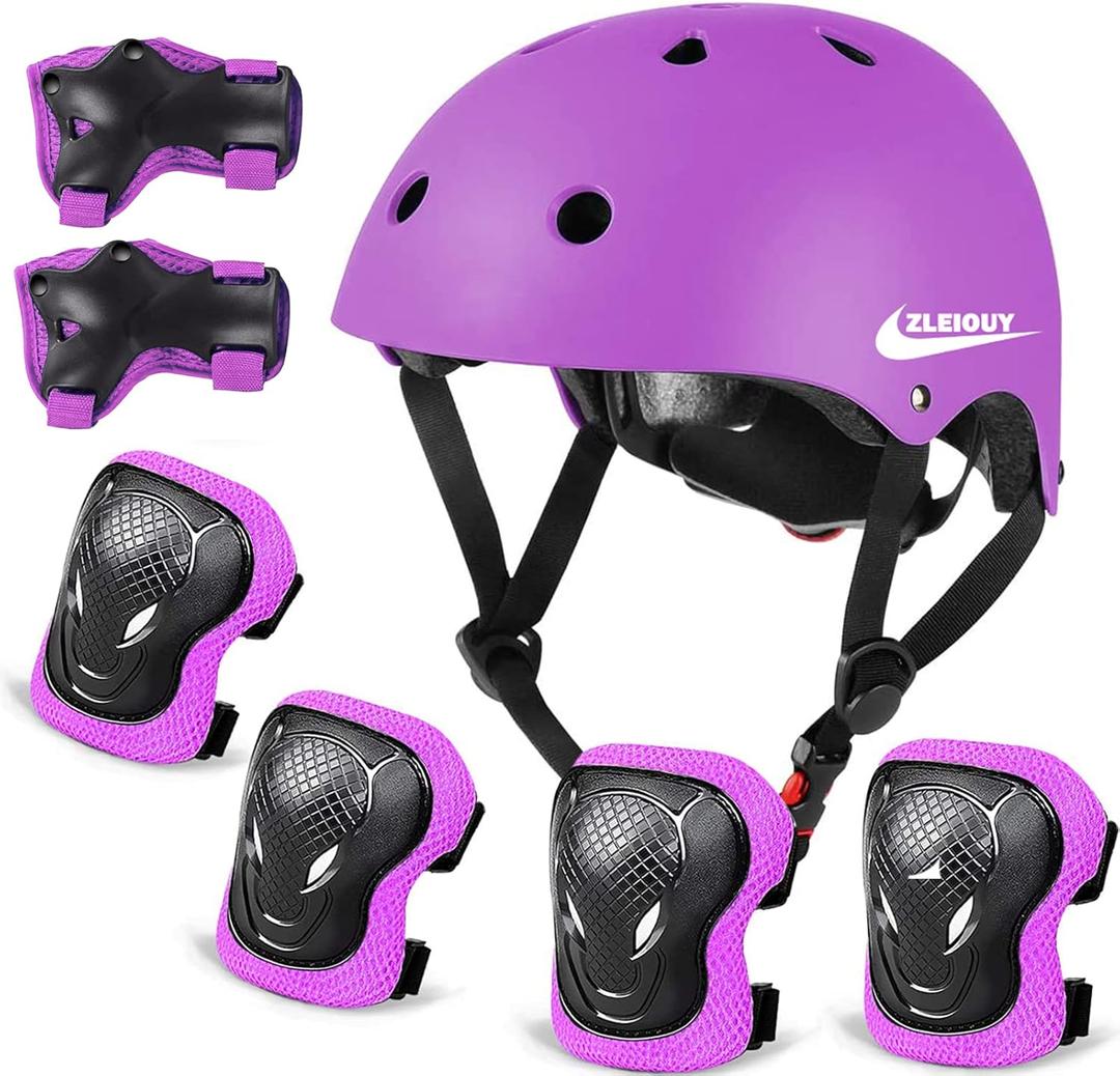 Adjustable Helmet for Ages 3-16 Kids Toddler Boys Girls Youth,Protective Gear with Elbow Knee Wrist Pads for Multi-Sports Skateboarding Bike Riding Scooter Inline skatings Longboard Roller Skate (Small: 18.9"-21.26" / 48cm-54cm, 1Purple)