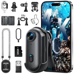 4K Mini Body Camera, Wearable Action Body Cam, Sports Action Camera， Thumb Size Hands-Free Recording Body Worn Camera, Premium Portable Camcorder Mount Anywhere for Work, Travel, Fishing, Pet Walking