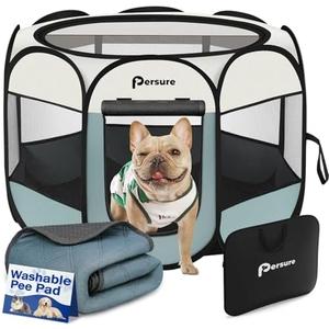 Dog Cat Playpen Indoor Outdoor for Puppy Pet Dogs Cat Travel and Recovery After Surgery, Dog Enclosure Tent Crates Cage, Portable Pop Up Dogs Kennel with Carrying Case(Grey, Small with Pad)