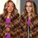 QZOQZO Ombre Lace Front Wig Human Hair 13x6 Highlight Body Wave Wig Human Hair 180% Density 4/27 Colored Honey Blonde HD Lace Frontal Glueless Wigs For Women 28inch