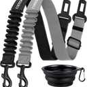 COOYOO Dog Seat Belt,3 Piece Set Retractable Dog Car Harness Adjustable for Vehicle Nylon Pet Safety Heavy Duty & Elastic (Set 09-Black+Grey)