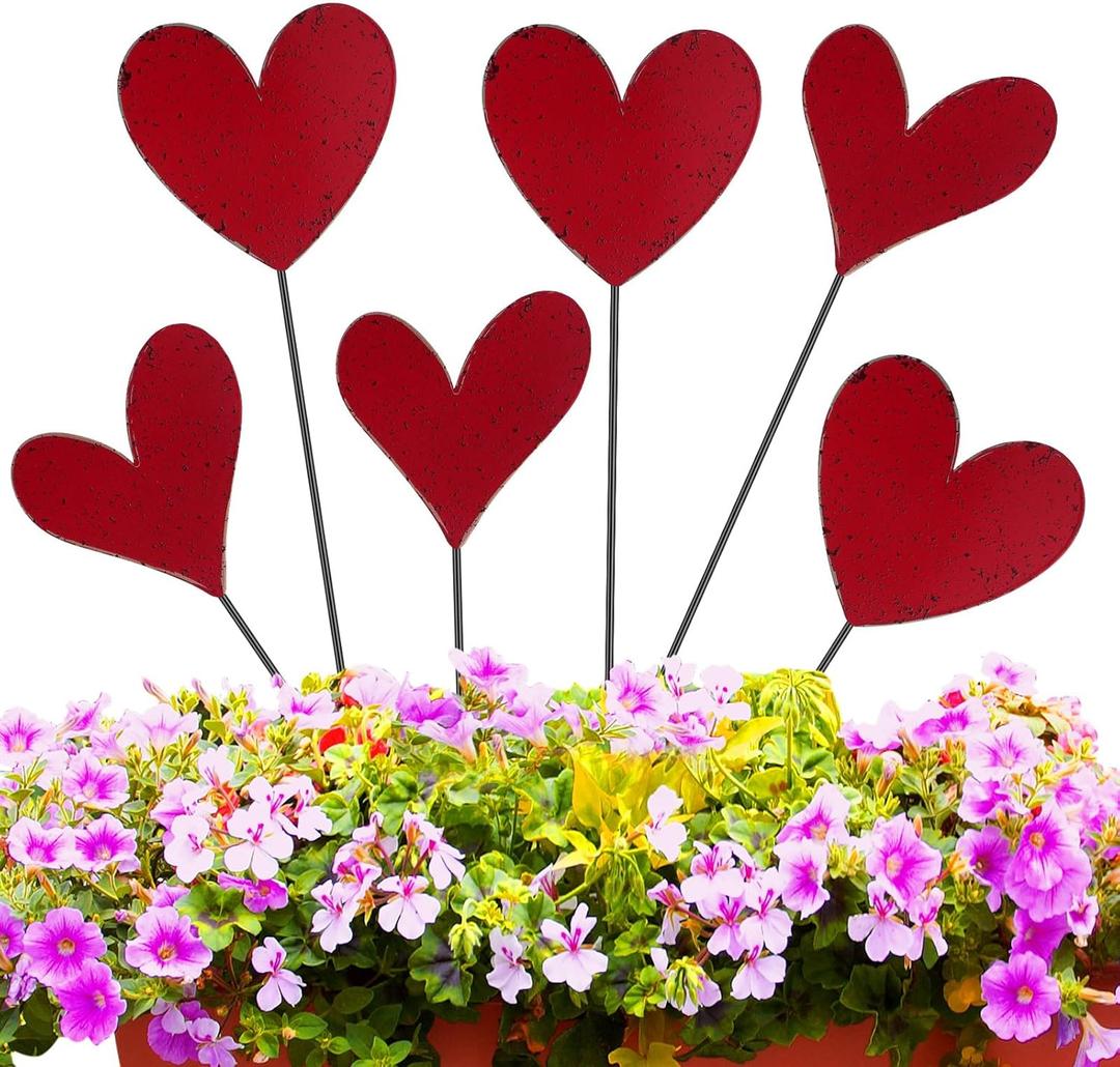 Pickmesh 6 Pcs 12" H Valentine's Day Metal Yard Sign Vintage Heart Valentine Metal Yard Stakes Barn Garden Stake for Planter Pot Walkway Pathway Outdoor Decor Lawn Decoration