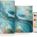 Flickering Flameless Candles, Turquoise Blue Marble Texture LED Candles with Remote Timer, Set of 2 Battery Operated Candle for Valentine Wedding Birthday