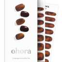 ohora Semi Cured Gel Nail Strips (N Pumpkin Swirl) - Brown, Marble, Works with Any UV/LED Lamps, Salon-Quality, Long Lasting, Easy to Apply & Remove - Includes 2 Prep Pads, Nail File & Wooden Stick