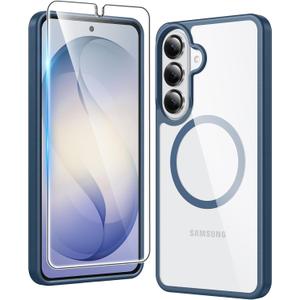 FNTCASE for Samsung Galaxy S26 Case: Clear Anti Yellowing Magnetic Drop Protection Cell Phone Cover Compatible with Magsafe - Rugged Shockproof Protective Bumper Transparent Phonecase (Blue)