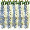 Giegxin 24 Pcs Artificial Wisteria Hanging Flowers 3.6 ft Artificial Fake Wisteria Vine Rattan Hanging Garland Silk Flowers String for Wall Home Wedding Party Greenery Decorations (Blue,White)