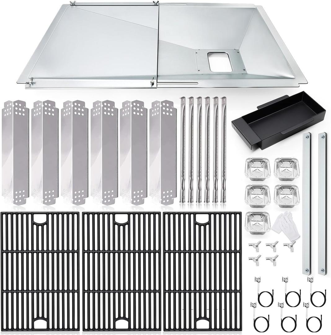 Grill Grease Tray Parts for Nexgrill 720-0896B, 720-0896, 720-0896C, Adjustable Gas Grill Drip Pan, Cooking Grid Grates, Heat Plates, Burner, Igniters for Nexgrill Replacement Parts 6 Burner 720-0896B