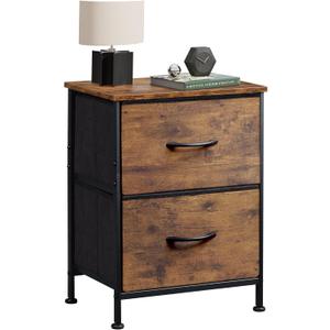 WLIVE Night Stand, Small Dresser with 2 Drawers & Wooden Top, Nightstand with Fabric Bins, Bedside Table End Table for Bedroom, Closet, Entryway, College Dorm, Rustic Brown (1 Piece)