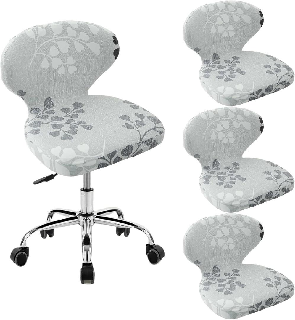Stretch Bar Stool Covers With Round BackSet Of 4/2 Counter Stool CoverDrafting Chair CoverRolling Swivel Salon Stool Cover With Back, Curved Round Back Bar Stool Slipcovers For Drafting Tattoo(Gray (Grey)