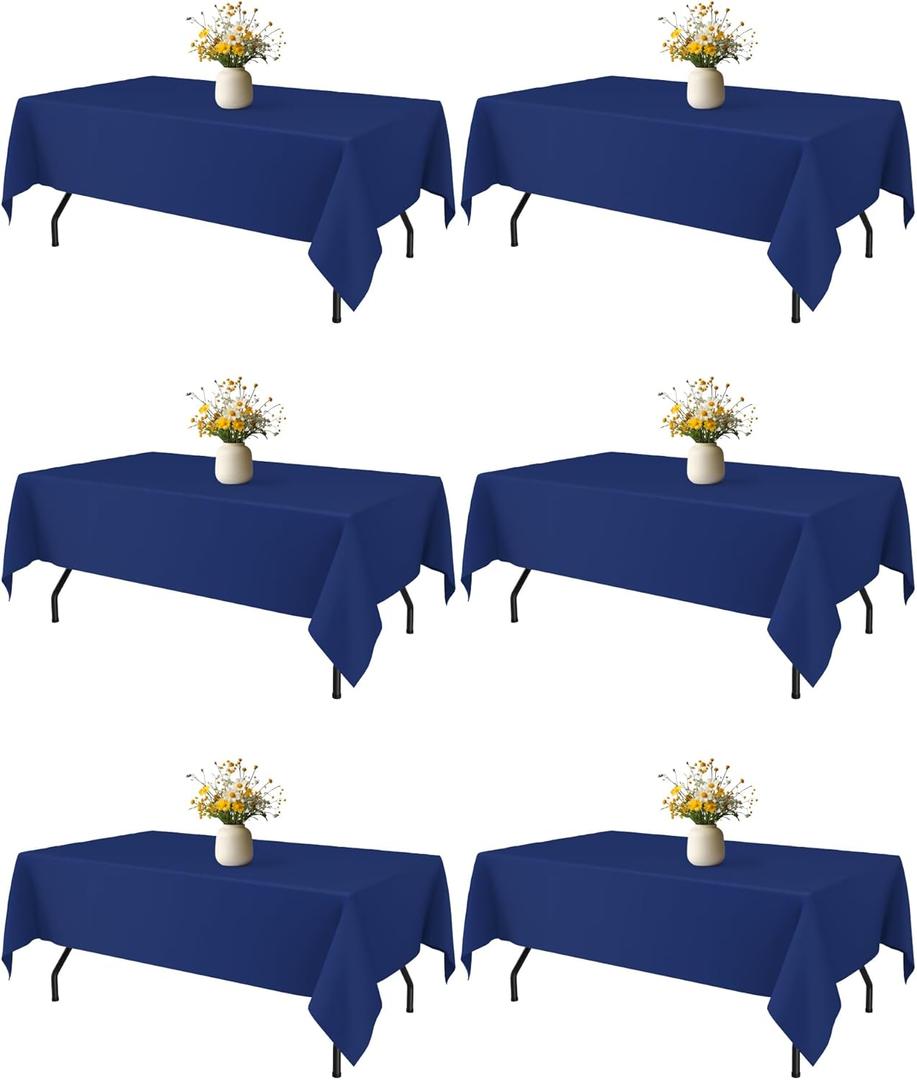Navy Blue Fabric Rectangle Table Cloth - 6 Pack, 60"  84" Washable Tablecloth for 5FT Tables, Wrinkle-Resistant & Heat-Proof Table Cover for Weddings, Dinners & Parties