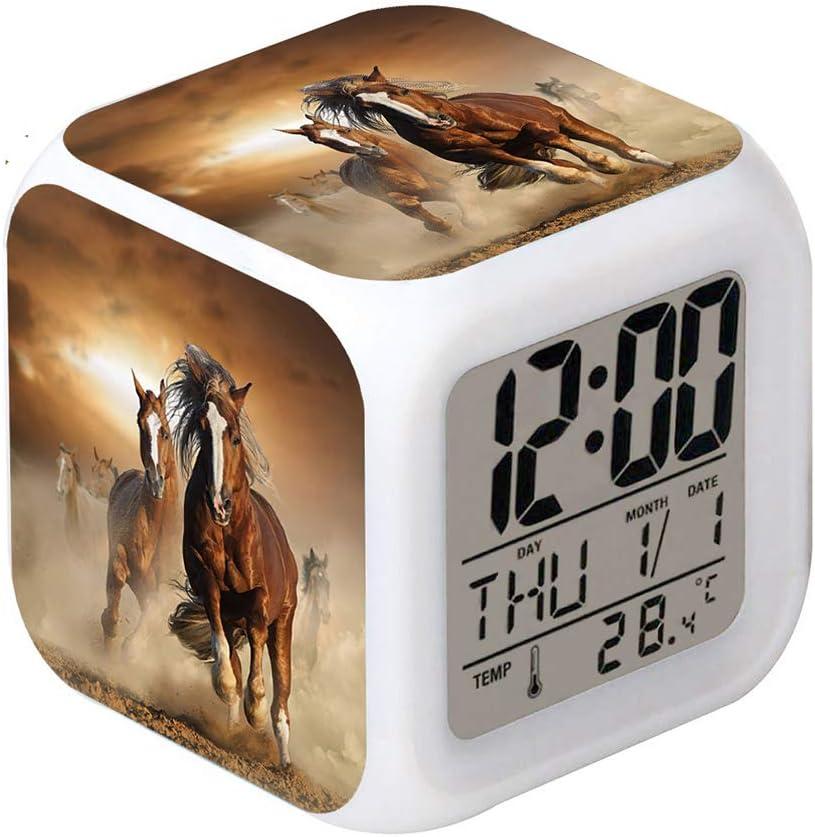 Led Alarm Clock Horse Design Creative Desk Table Clock Glowing Electronic Colorful Digital Alarm Clock for Unisex Adults Kids Toy Birthday Present