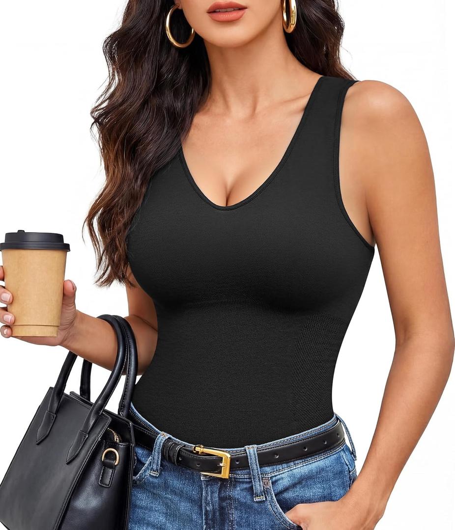 YERKOAD Bodysuits for Women Tummy Control Sleeveless Seamless Shapewear | Sleeveless Seamless Bodysuit, Breathable, V-Neck Tummy Control, 360 Waist Cinching, Versatile Daily Wear L
