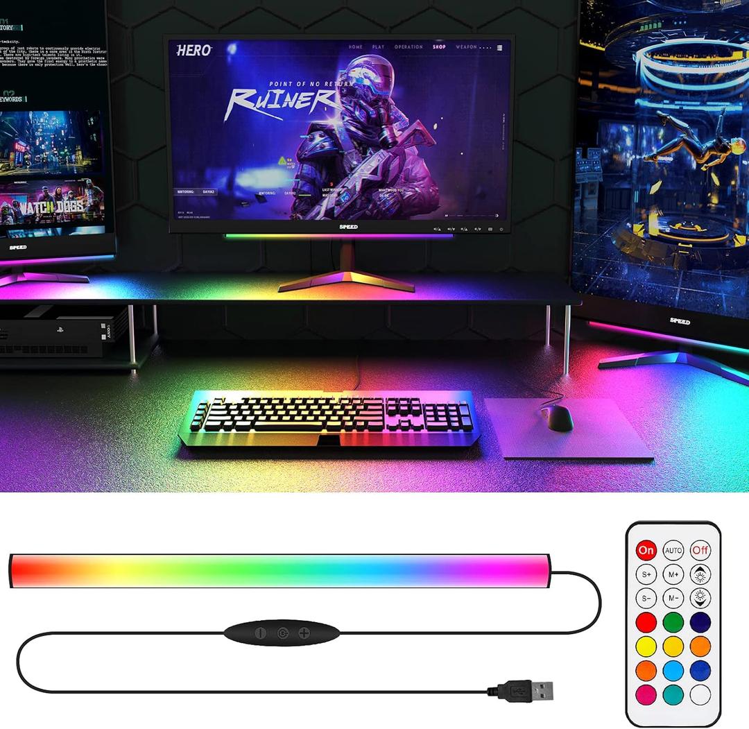 WILLED RGB Under Monitor Light Bar, Gaming Lights for Gaming Setup, RGB Desk Led with Remote Controller, 5V USB Led Light Bar, Keyboard Gaming Light for Desk/PC/Monitor/Computer/Setup/Room Accessories