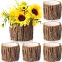 5 Pcs Wooden Vase for Centerpieces Woodland Table Decor Wooden Flower Vase Rustic Bark Stump Buckets Vintage Wood Planter Pots for Garden Party Wedding Window Home Farmhouse (Large)