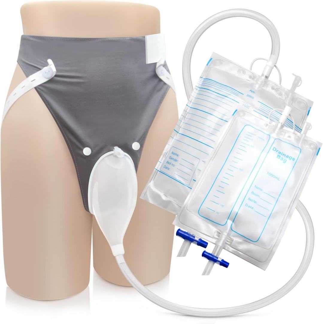 Condom Catheters for Elderly Men Age 80, External Catheter with 2 Urine Collection Bags, Portable Silicone Urinals for Men Reusable (Grey-Elderly Men)