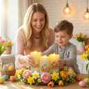Eywamage Fiber Optic Spring Flameless Candles with Remote, Flickering Easter LED Pillar Candles Battery Operated Set of 3