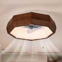 22″ Low Profile Wooden Ceiling Fan with Lights, Retro Walnut Wood Grain Bladeless Ceiling Fan Light, 3 Color Dimmable LED Chandelier Fans for Farmhouse Bedroom