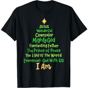Christian Christmas Jesus Bible Names Xmas Tree Shaped T-Shirt (Small)