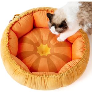 Lesure Cat Beds for Indoor Cats - Washable Cute Cat Beds with Versatile Dual-Use Design, Reversible Donut Pet Bed for Puppy and Kitten, 21x21x7 Inches (Small, Pumpkin)