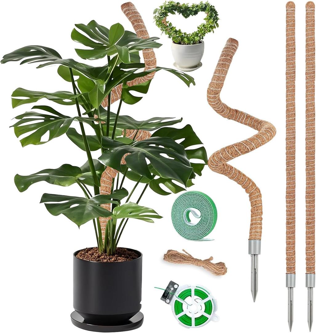 3 Pack Moss Pole, 48 Inch Monstera Plant Support, Moss Poles for Climbing Indoor Plants, Bendable Coco Coir Plant Support Stakes for Potted Plants, Pothos, Philodendron
