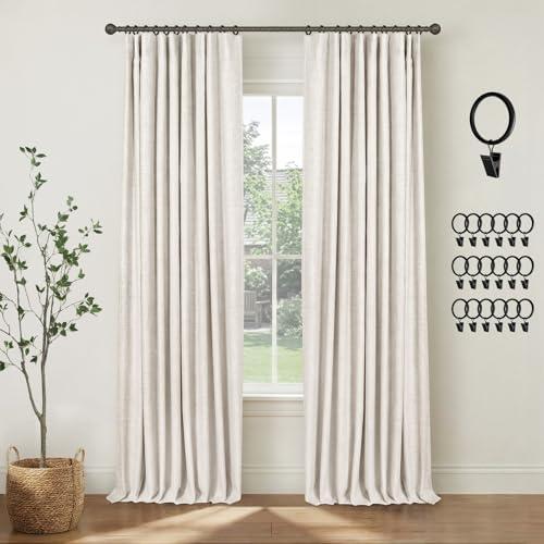 INOVADAY 100% Blackout Curtains for Bedroom, Black Out Curtains 96 Inch Long, Clip Rings Linen Blackout Drapes, Thermal Insulated Room Darkening for Living Room, 2 Panels - Beige,W50xL96